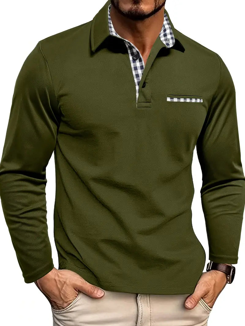 Long Sleeve Polo Shirt with Contrast Collar in Blue – Cole