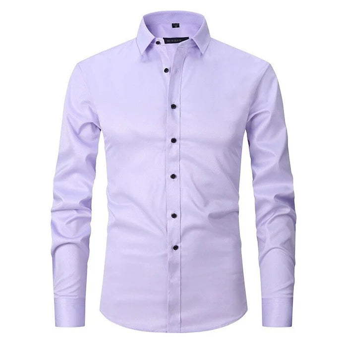Slim Fit Stretch Dress Shirt Long Sleeve Button Front in White – Jett