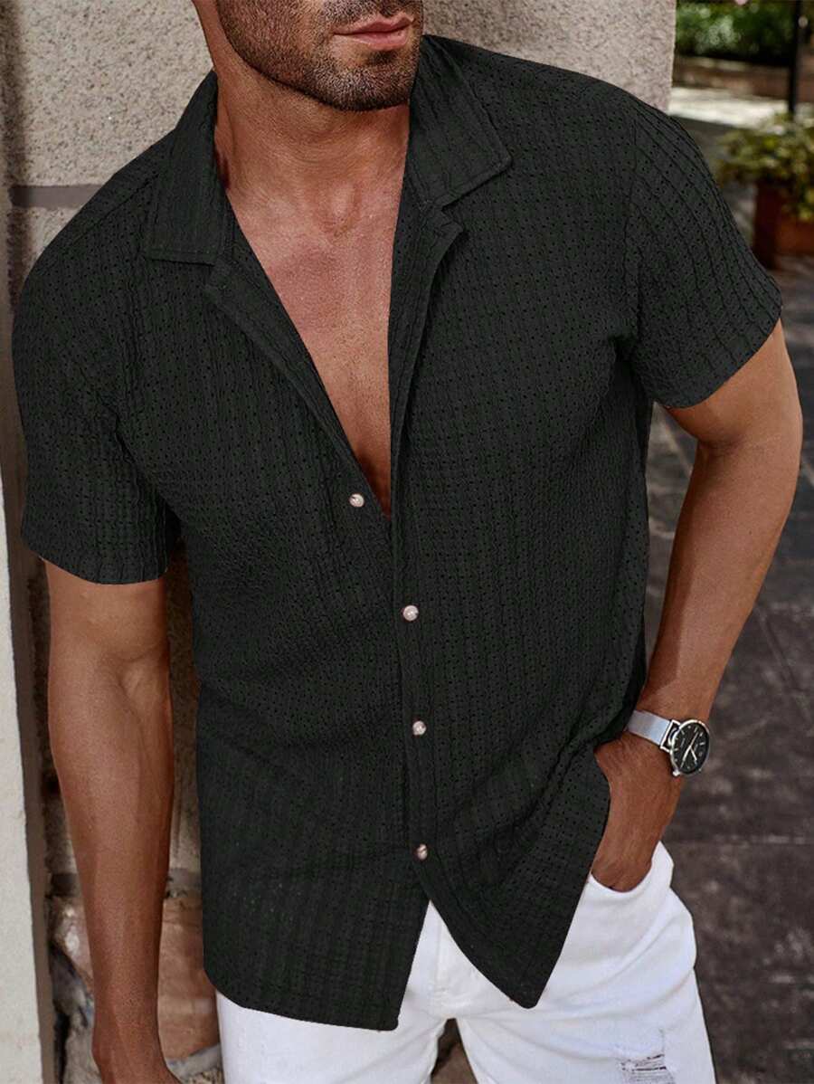 Shirt Shop Textured Mesh Cuban Collar Short Sleeve Shirt – Ralven
