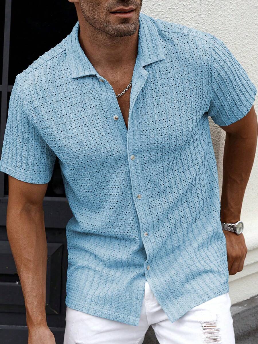 Shirt Shop Textured Mesh Cuban Collar Short Sleeve Shirt – Ralven