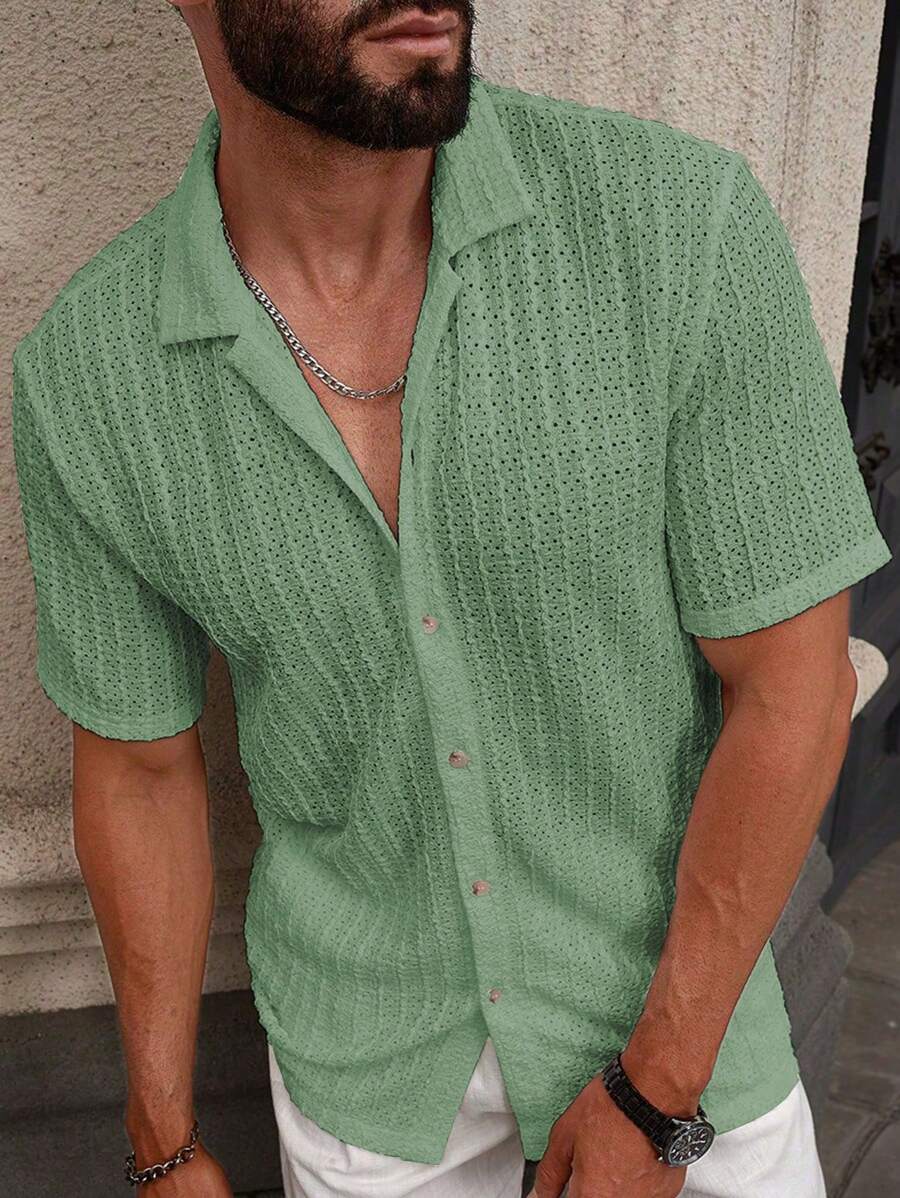 Shirt Shop Textured Mesh Cuban Collar Short Sleeve Shirt – Ralven