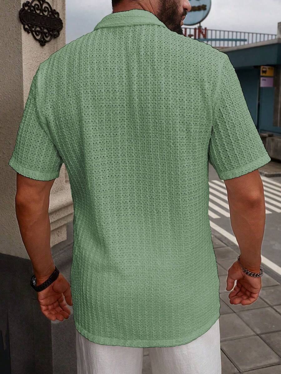 Shirt Shop Textured Mesh Cuban Collar Short Sleeve Shirt – Ralven