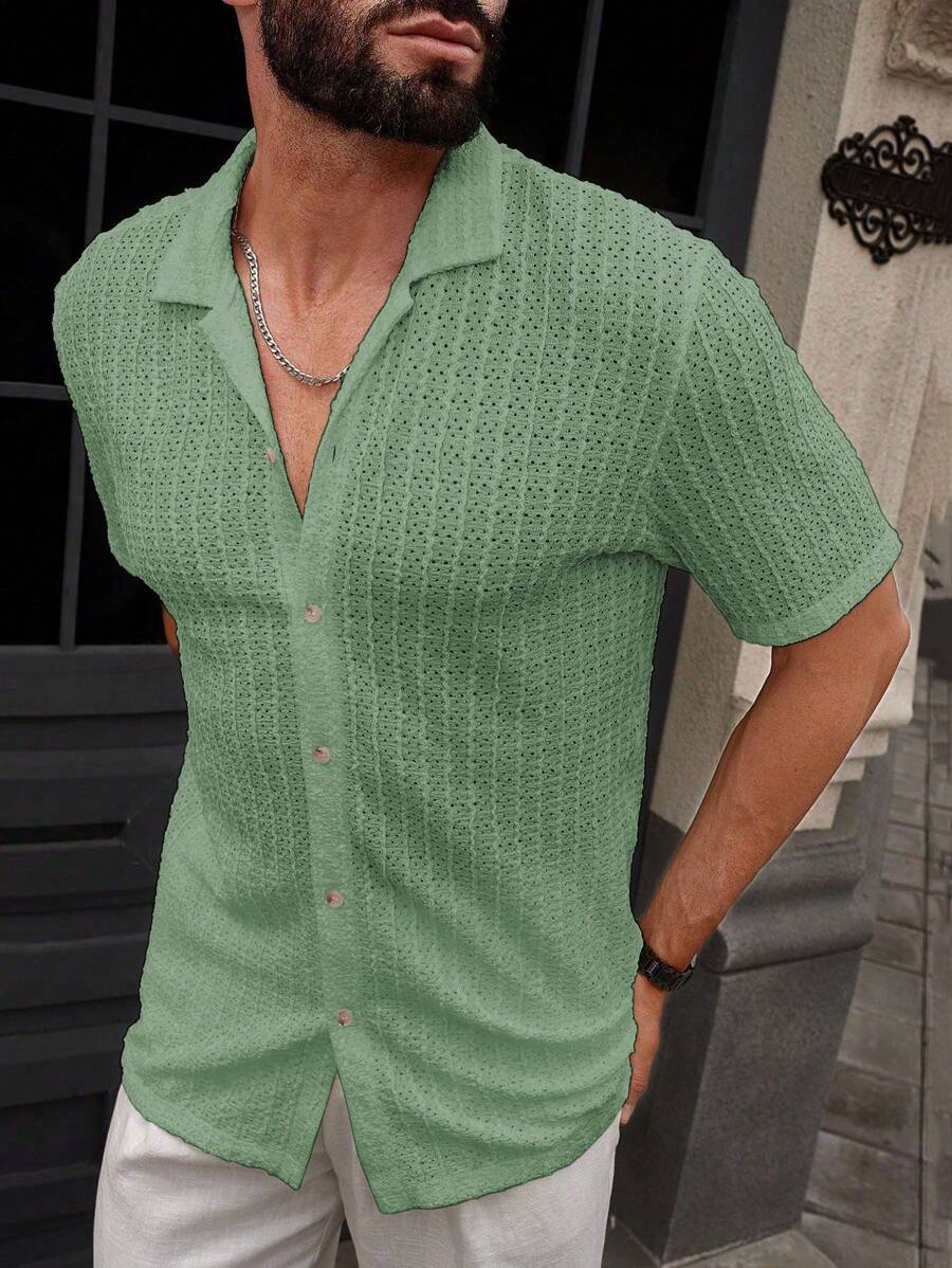Shirt Shop Textured Mesh Cuban Collar Short Sleeve Shirt – Ralven