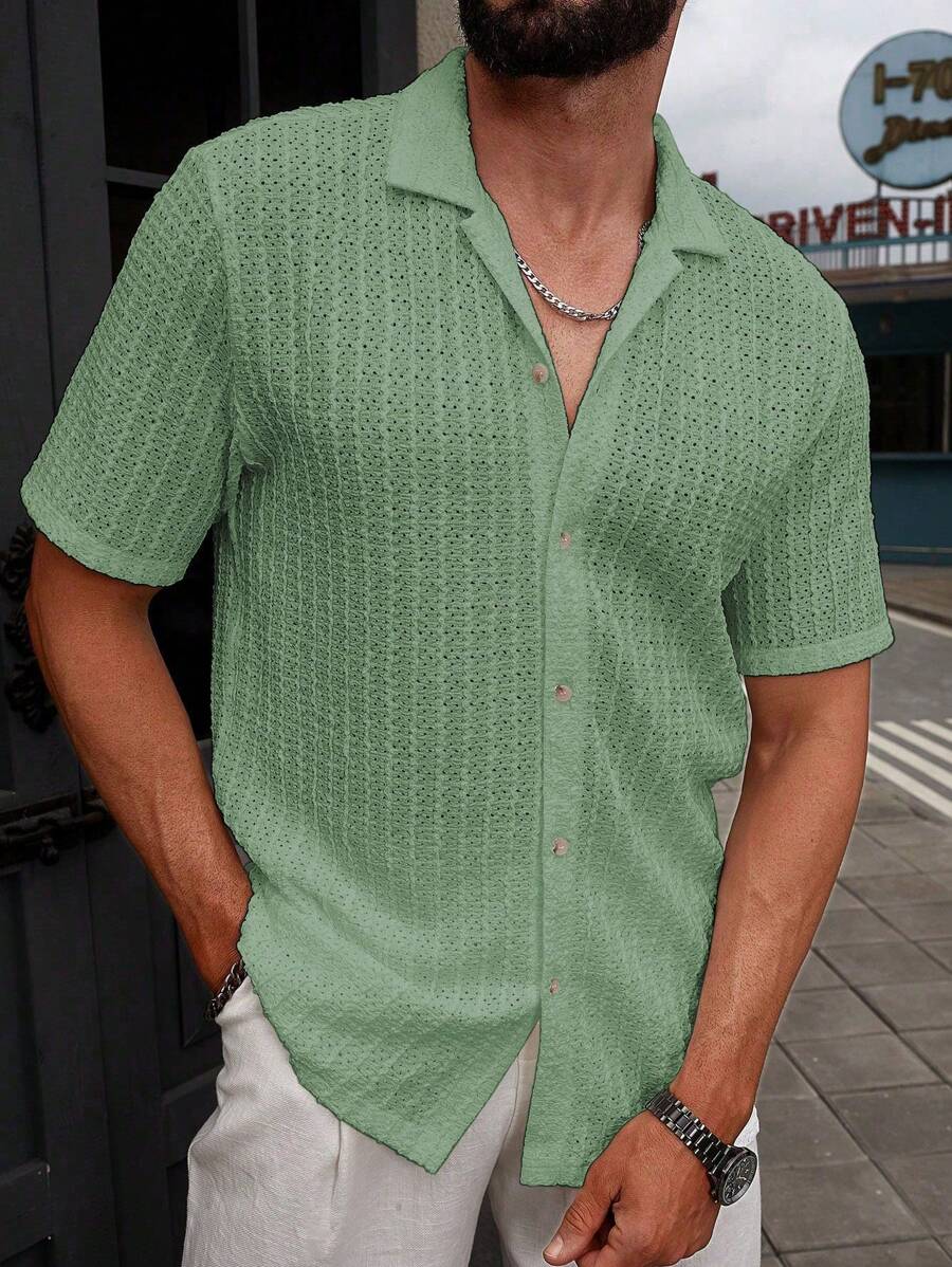 Shirt Shop Textured Mesh Cuban Collar Short Sleeve Shirt – Ralven