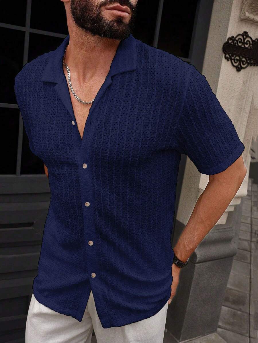Shirt Shop Textured Mesh Cuban Collar Short Sleeve Shirt – Ralven