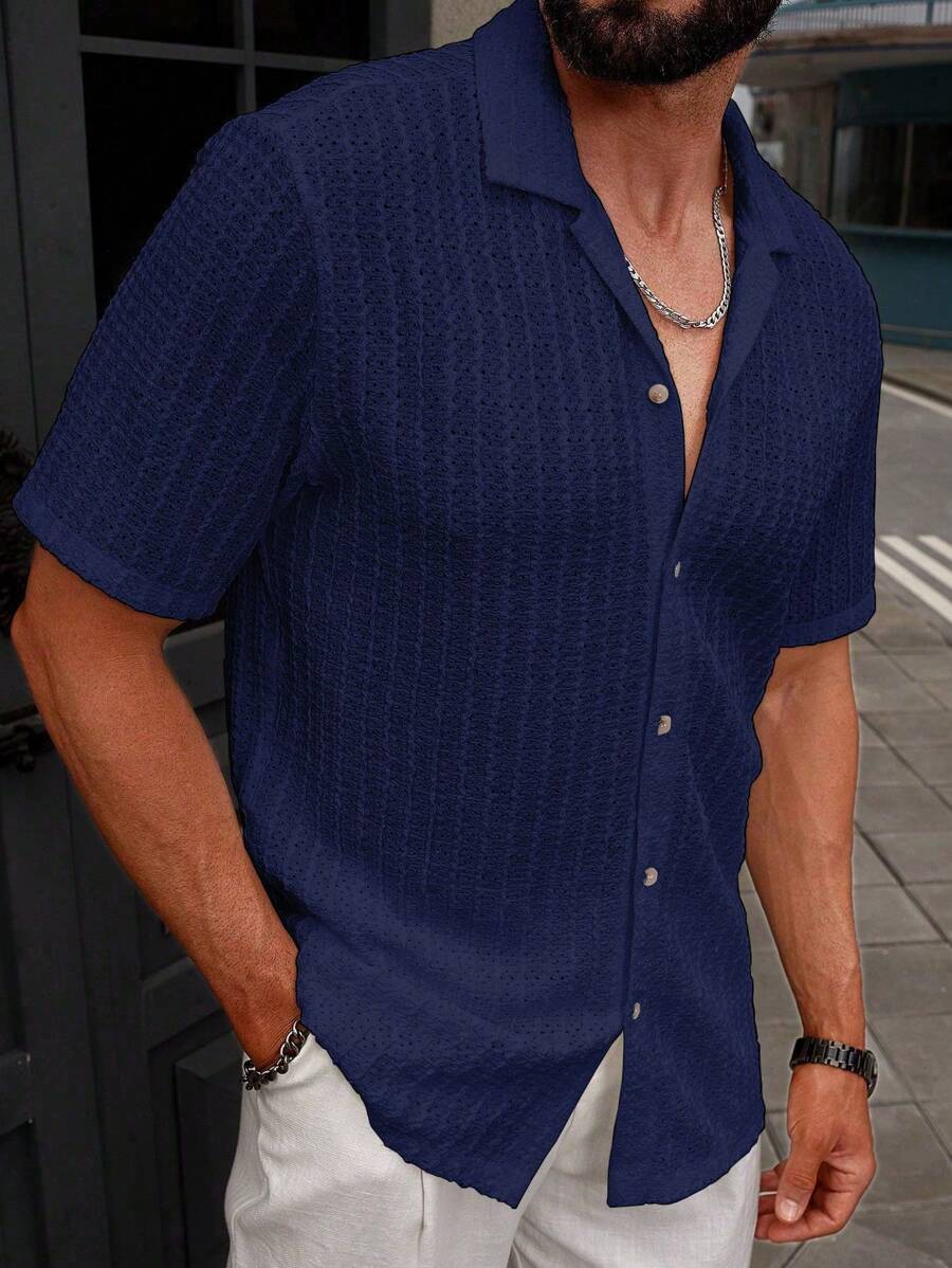 Shirt Shop Textured Mesh Cuban Collar Short Sleeve Shirt – Ralven
