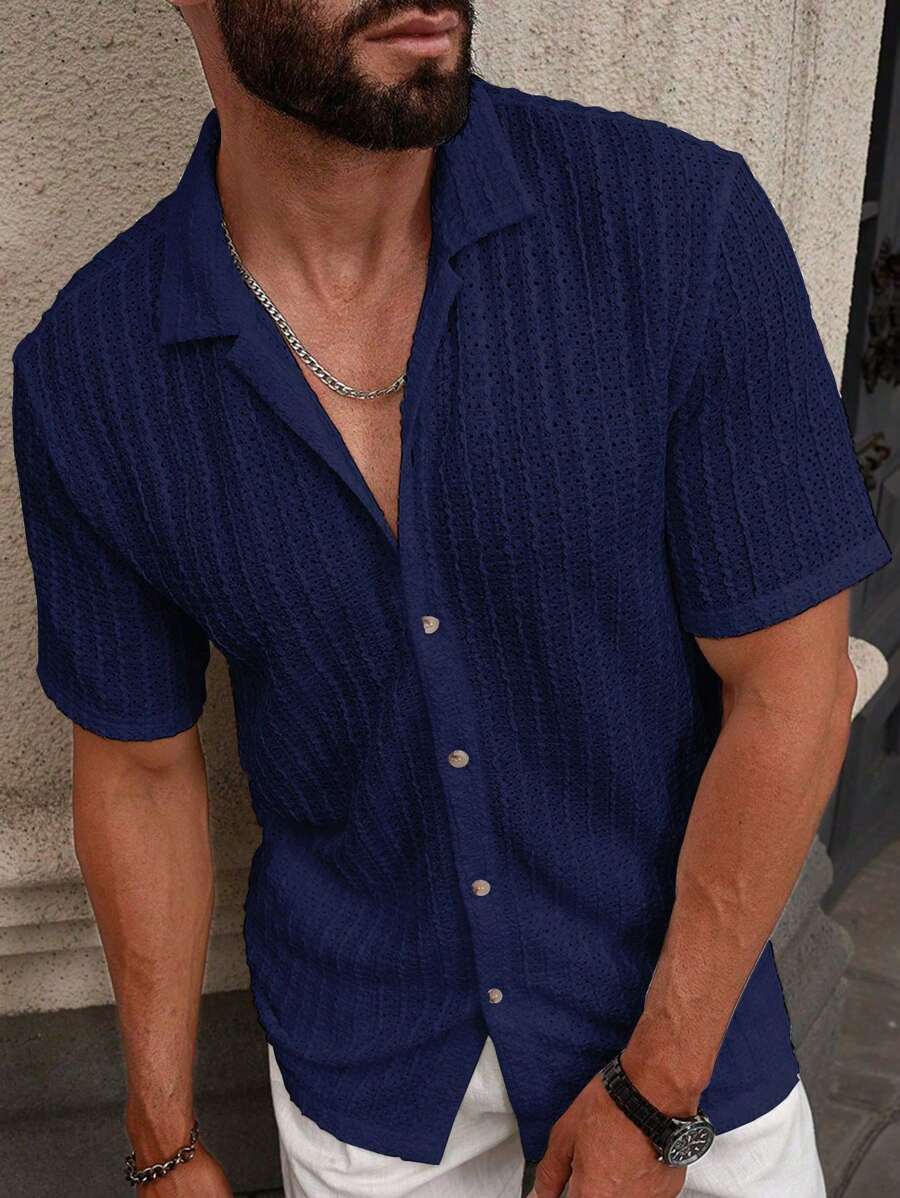 Shirt Shop Textured Mesh Cuban Collar Short Sleeve Shirt – Ralven