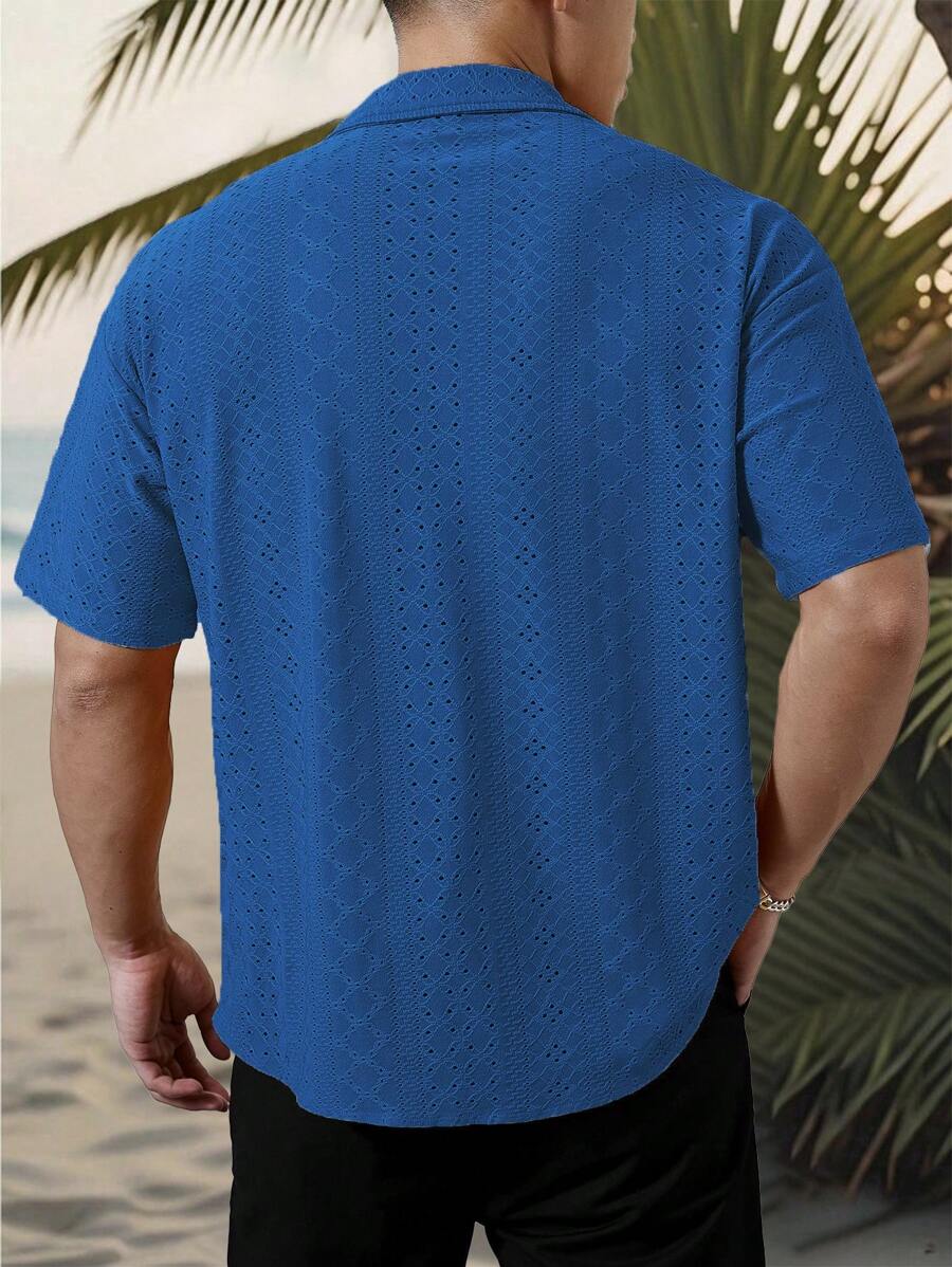 Mens Short Sleeve Crochet Shirt Jacquard Stripe Loose Fit – Darco