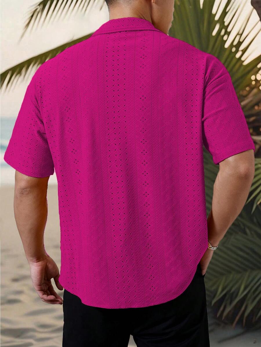 Mens Short Sleeve Crochet Shirt Jacquard Stripe Loose Fit – Darco