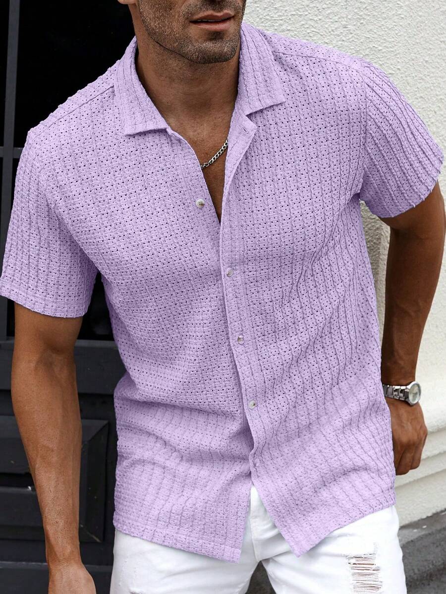 Shirt Shop Textured Mesh Cuban Collar Short Sleeve Shirt – Ralven