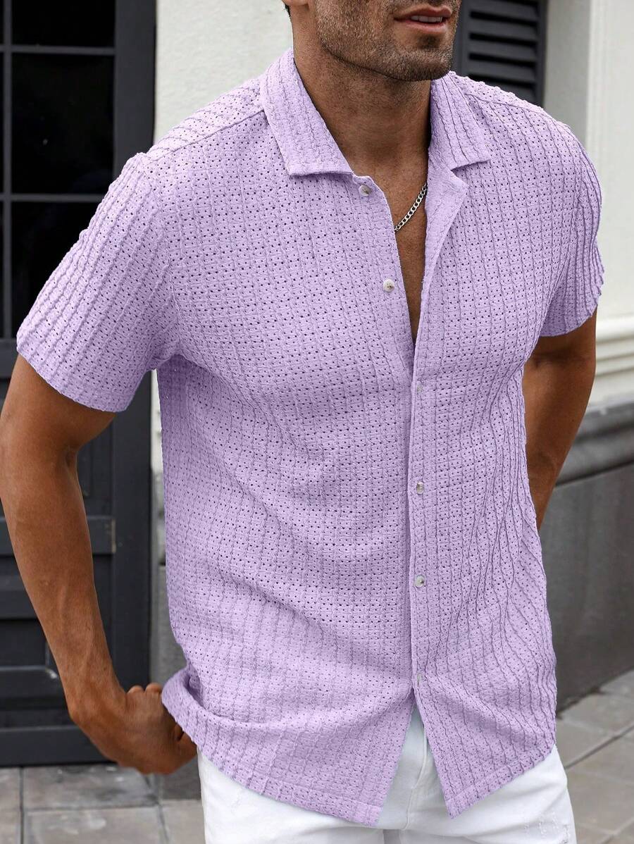 Shirt Shop Textured Mesh Cuban Collar Short Sleeve Shirt – Ralven