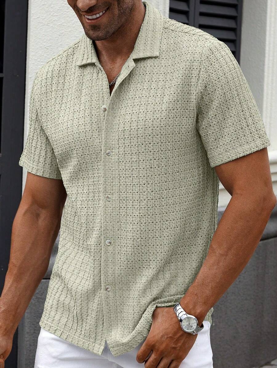 Shirt Shop Textured Mesh Cuban Collar Short Sleeve Shirt – Ralven