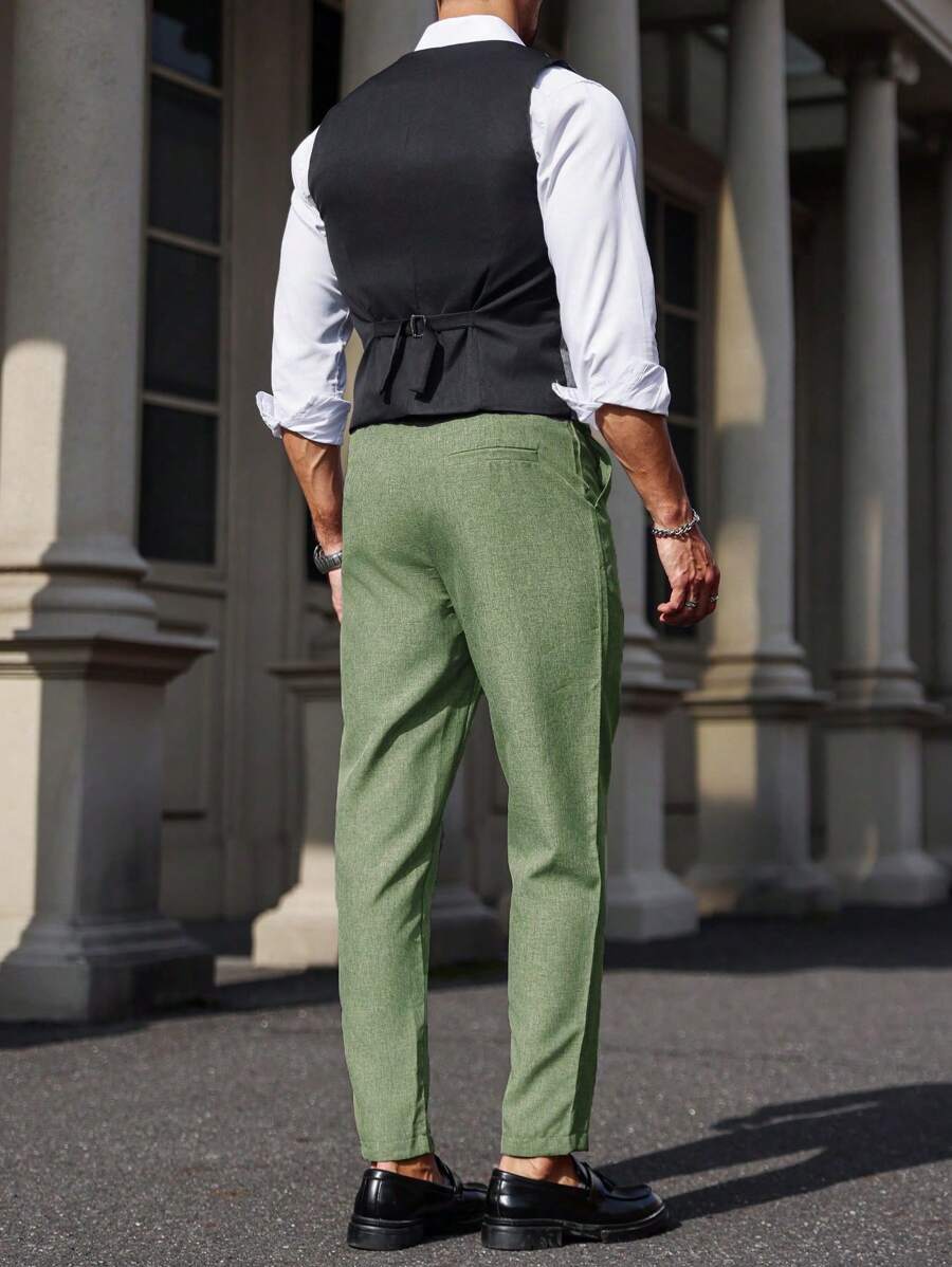 Mens Pant and Vest Set Woven Polyester V-Neck Sleeveless 2-Piece Formal – Galso