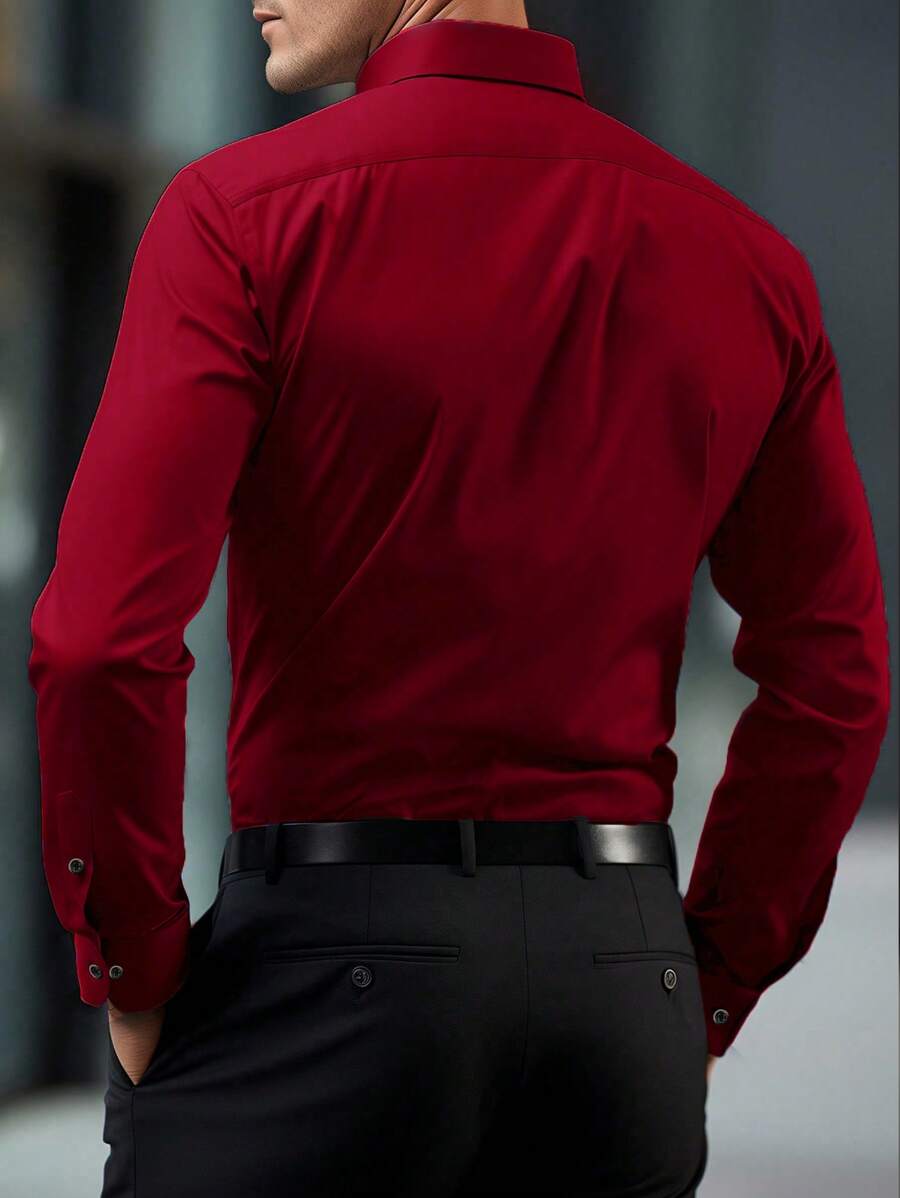 Shirt Shop Stand Collar Button-Up Long Sleeve Polyester Stretch – Marvo