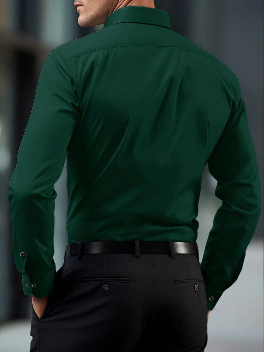 Shirt Shop Stand Collar Button-Up Long Sleeve Polyester Stretch – Marvo