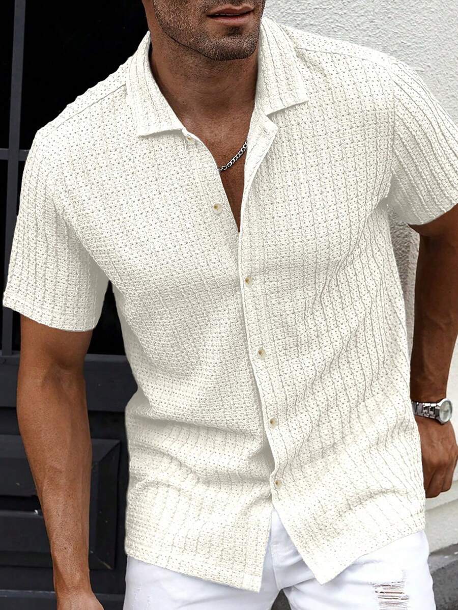 Shirt Shop Textured Mesh Cuban Collar Short Sleeve Shirt – Ralven