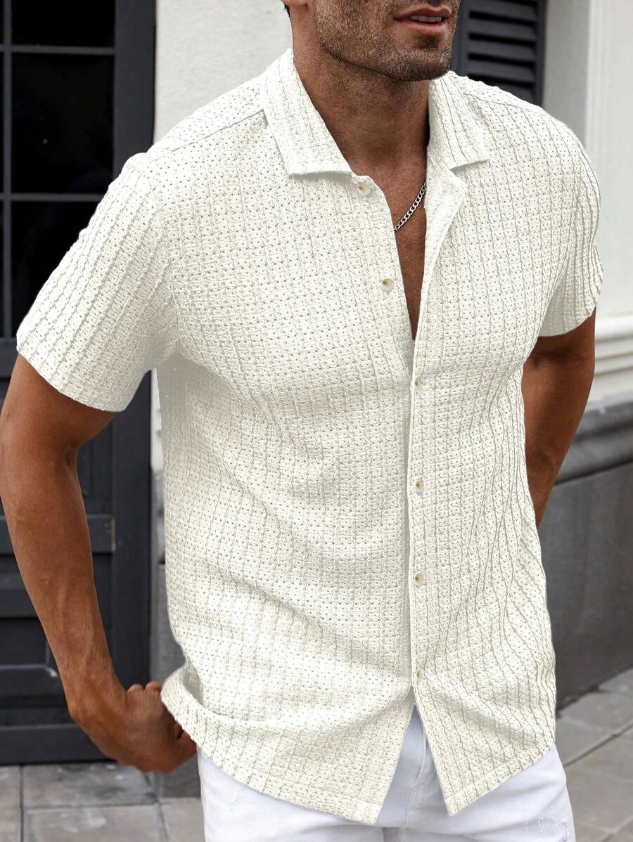 Shirt Shop Textured Mesh Cuban Collar Short Sleeve Shirt – Ralven