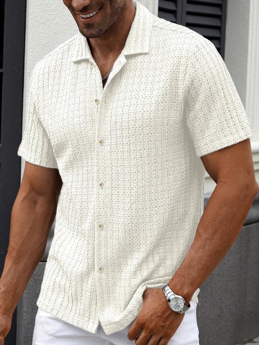 Shirt Shop Textured Mesh Cuban Collar Short Sleeve Shirt – Ralven