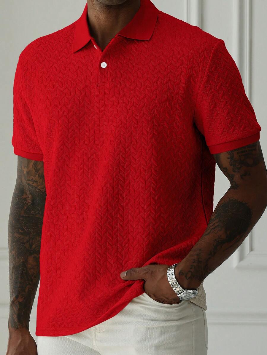 Mens Polo Shirt Geometric Jacquard Knit Short Sleeve – Valron