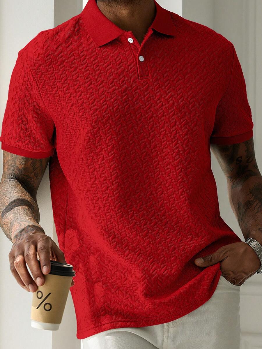 Mens Polo Shirt Geometric Jacquard Knit Short Sleeve – Valron