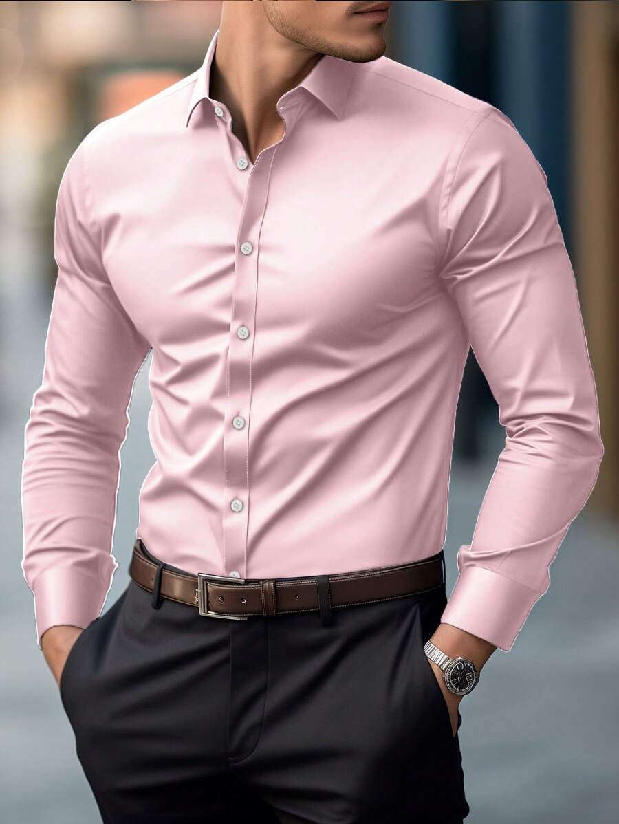 Shirt Shop Stand Collar Button-Up Long Sleeve Polyester Stretch – Marvo