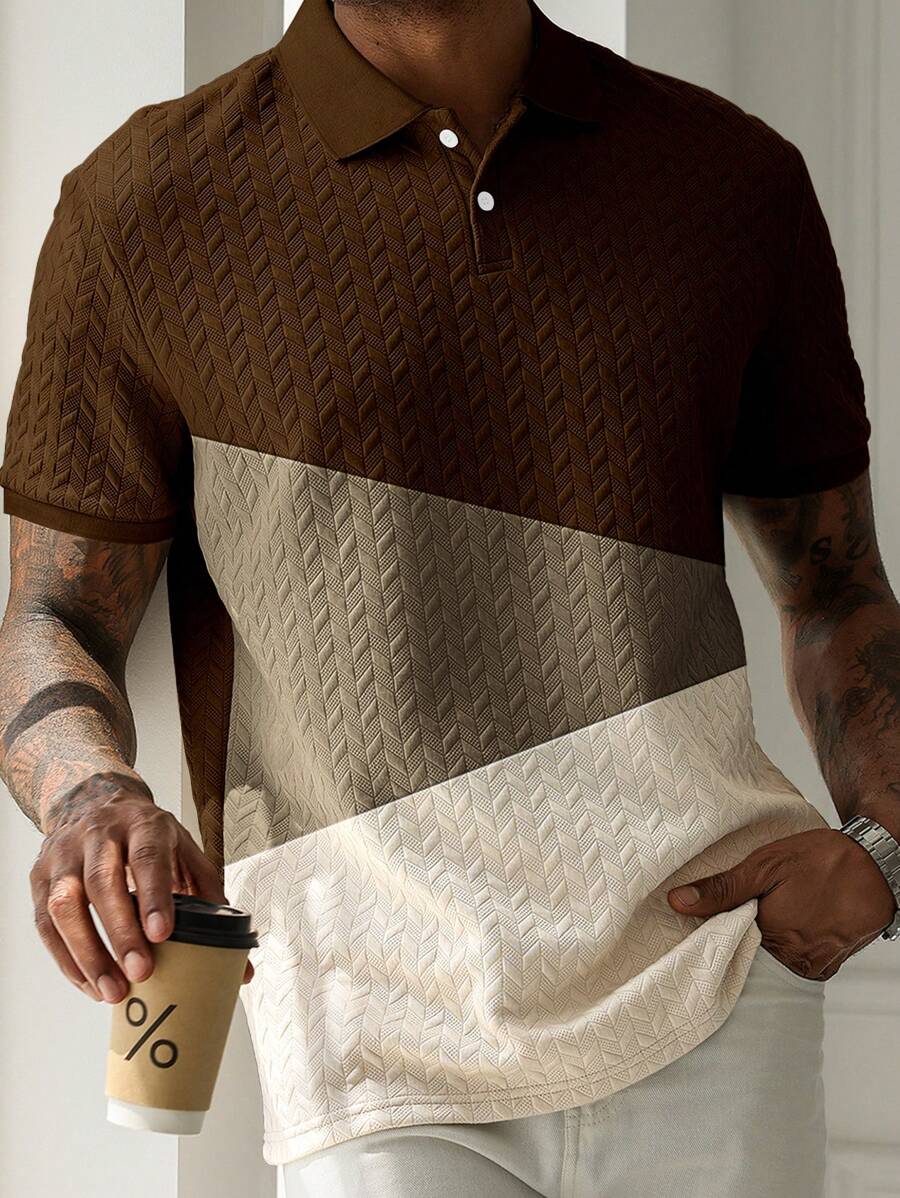 Mens Polo Shirt Geometric Jacquard Knit Short Sleeve – Valron