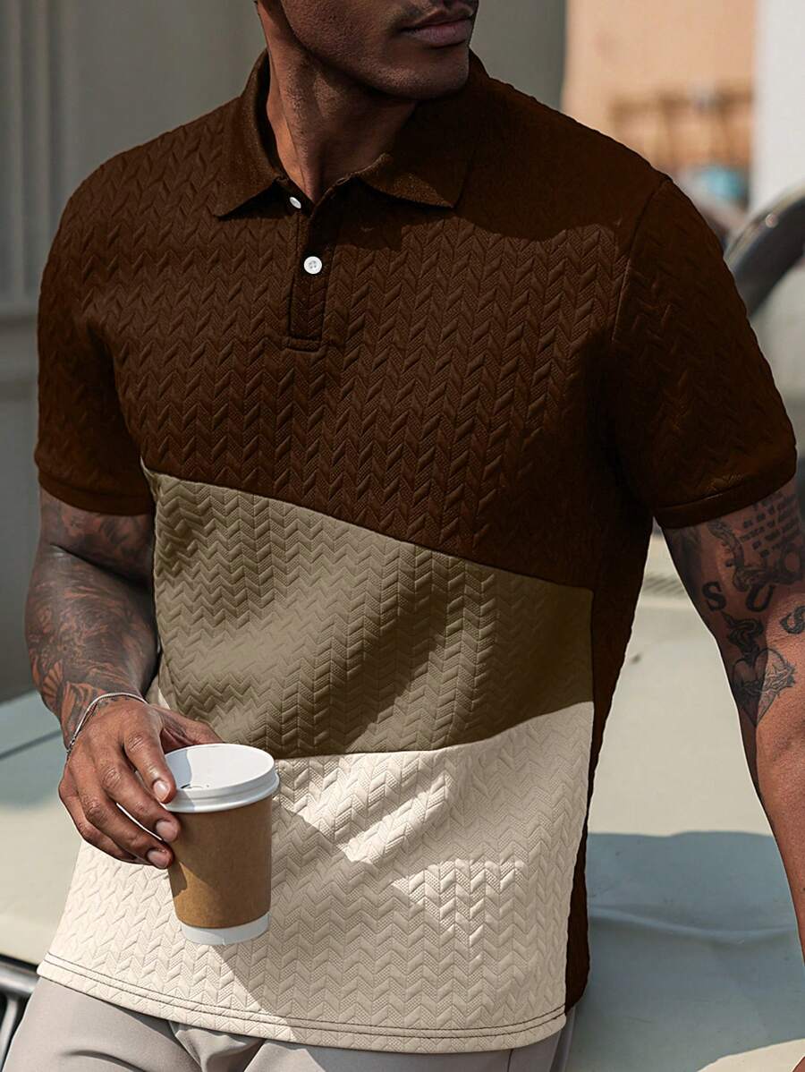 Mens Polo Shirt Geometric Jacquard Knit Short Sleeve – Valron
