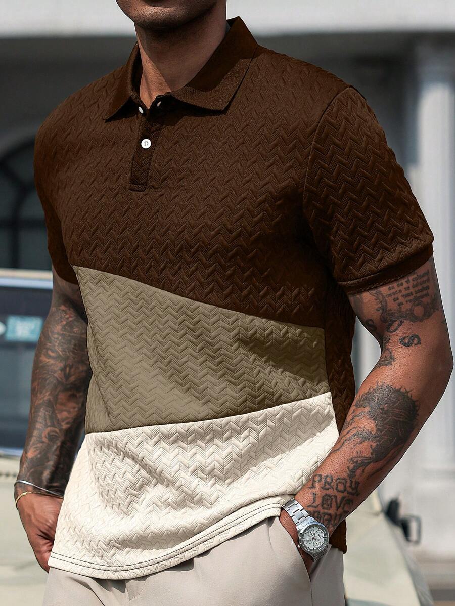 Mens Polo Shirt Geometric Jacquard Knit Short Sleeve – Valron