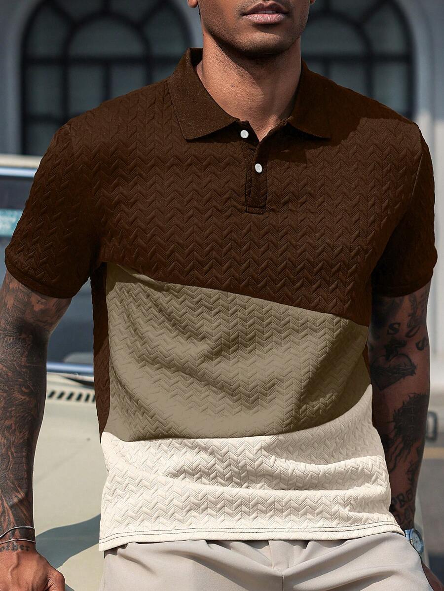 Mens Polo Shirt Geometric Jacquard Knit Short Sleeve – Valron