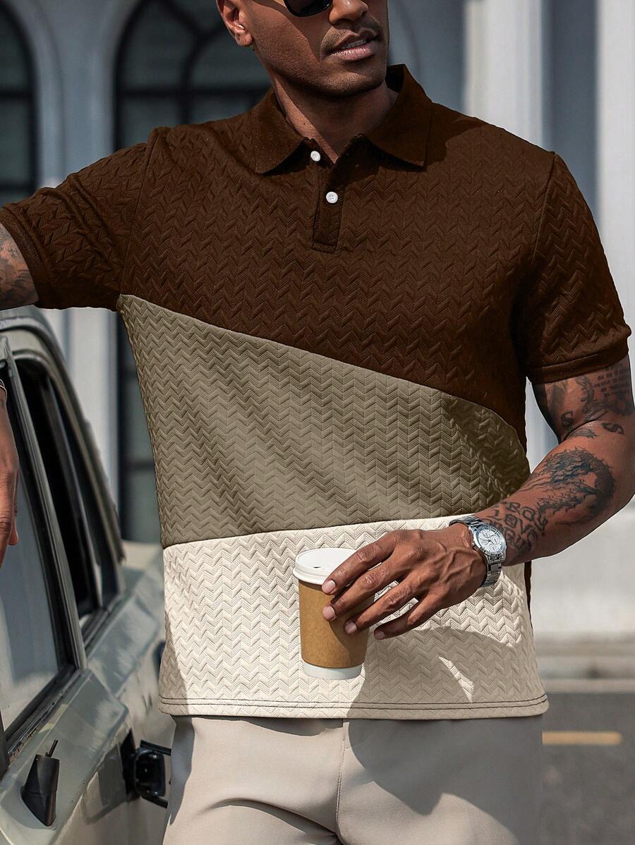 Mens Polo Shirt Geometric Jacquard Knit Short Sleeve – Valron
