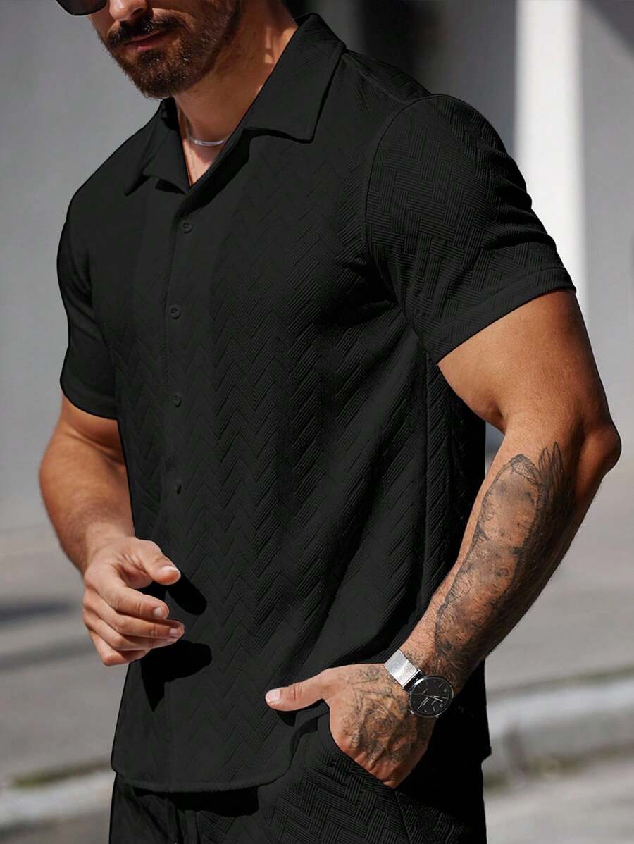Mens Short Sleeve Shirt Solid Color Single-Breasted Casual – Vanto