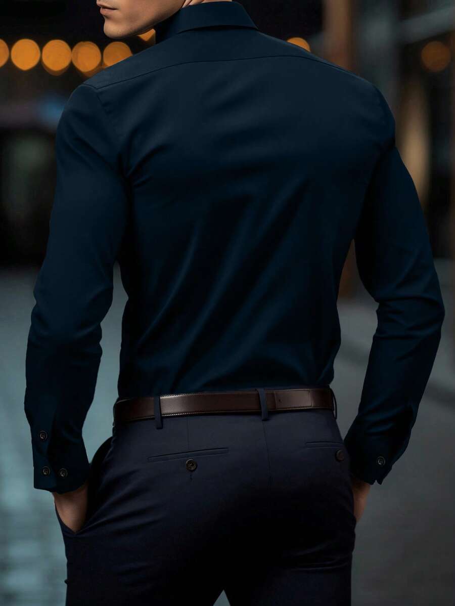 Shirt Shop Stand Collar Button-Up Long Sleeve Polyester Stretch – Marvo