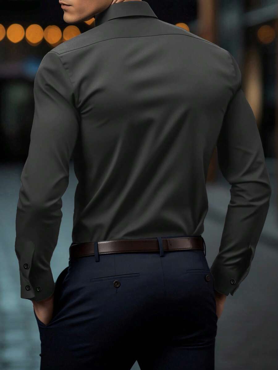 Shirt Shop Stand Collar Button-Up Long Sleeve Polyester Stretch – Marvo