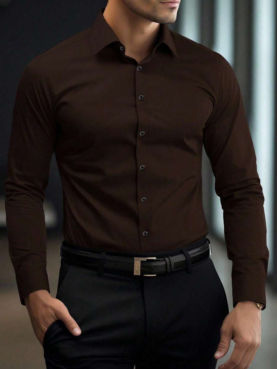Shirt Shop Stand Collar Button-Up Long Sleeve Polyester Stretch – Marvo