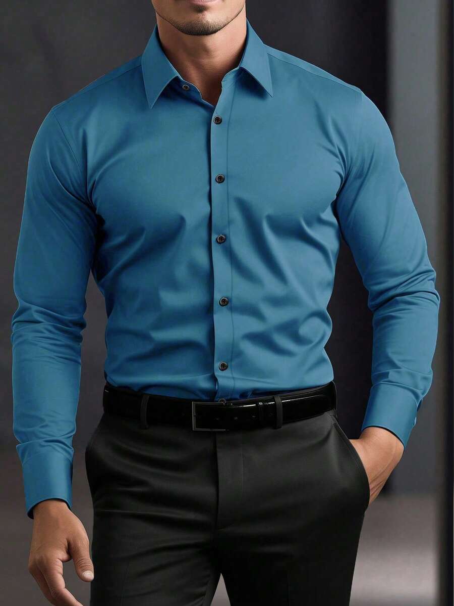 Shirt Shop Stand Collar Button-Up Long Sleeve Polyester Stretch – Marvo