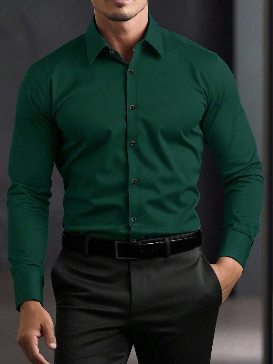 Shirt Shop Stand Collar Button-Up Long Sleeve Polyester Stretch – Marvo