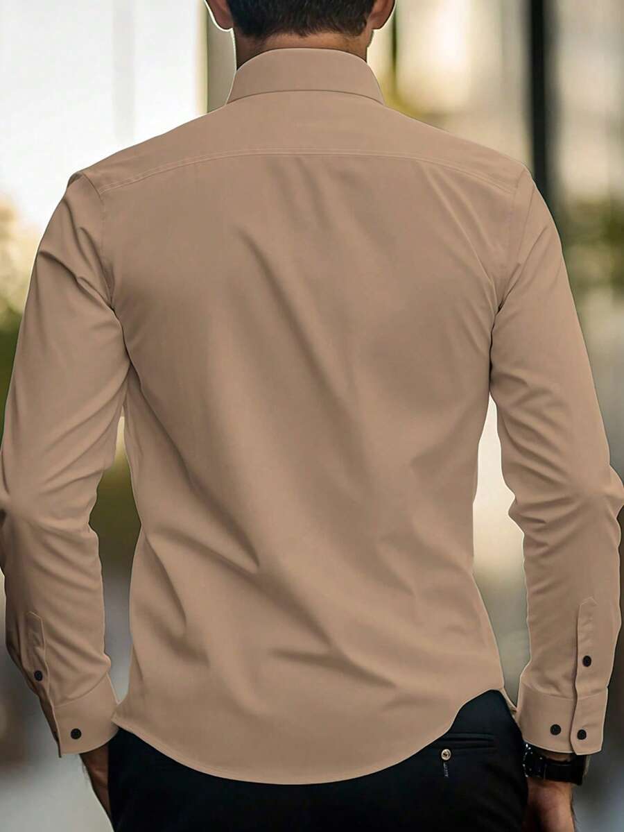 Shirt Shop Stand Collar Button-Up Long Sleeve Polyester Stretch – Marvo