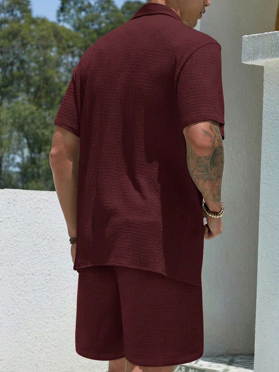 Mens Pant and Shirt Set Jacquard Short Sleeve Button-Up – Vornel