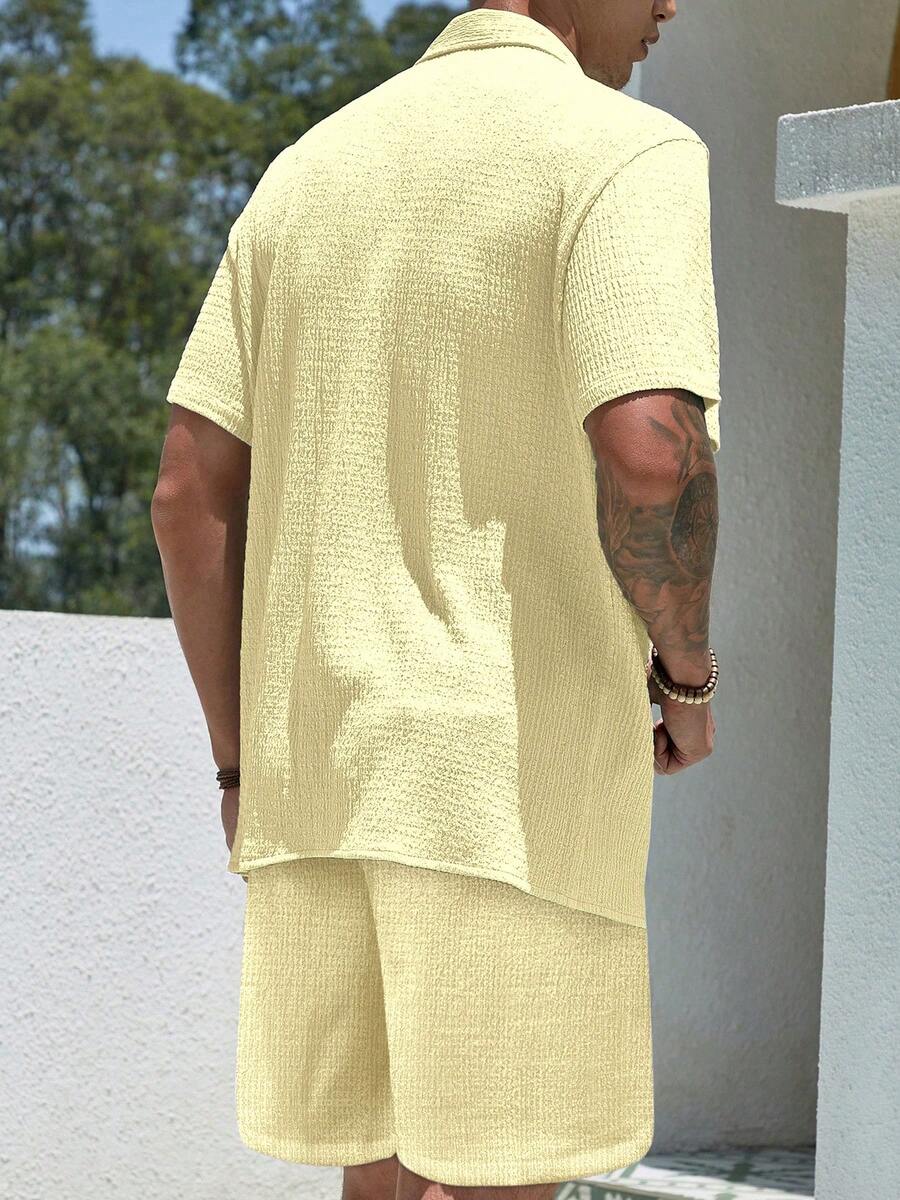 Mens Pant and Shirt Set Jacquard Short Sleeve Button-Up – Vornel