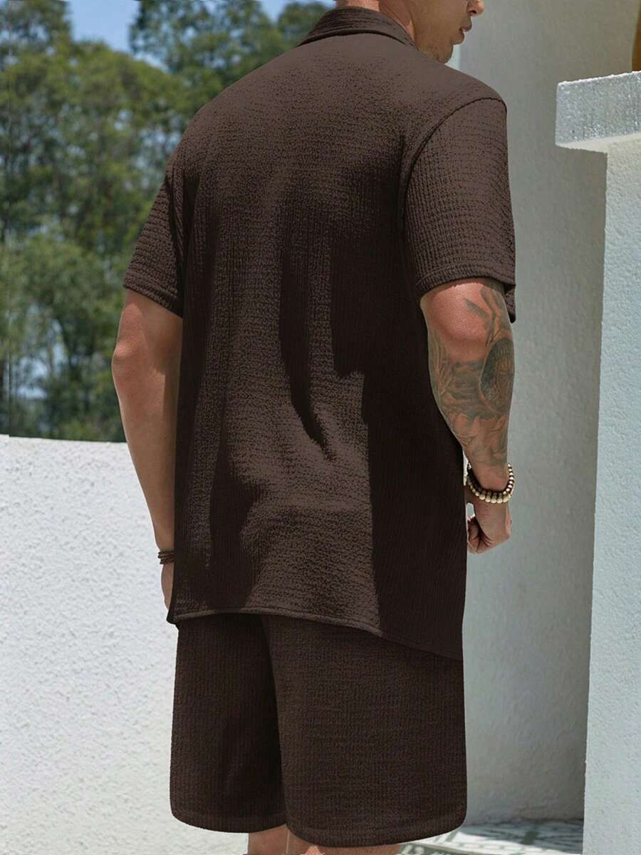 Mens Pant and Shirt Set Jacquard Short Sleeve Button-Up – Vornel