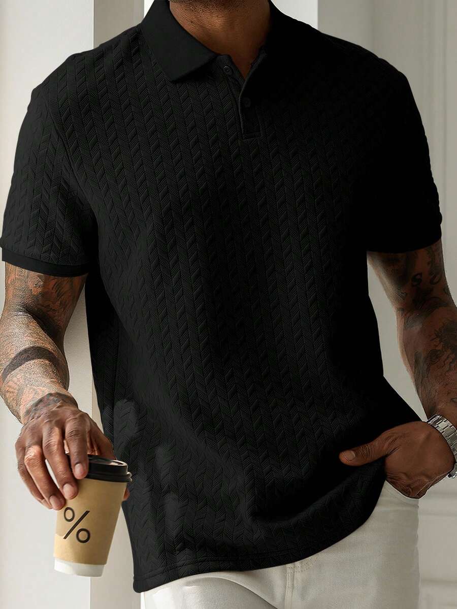 Mens Polo Shirt Geometric Jacquard Knit Short Sleeve – Valron