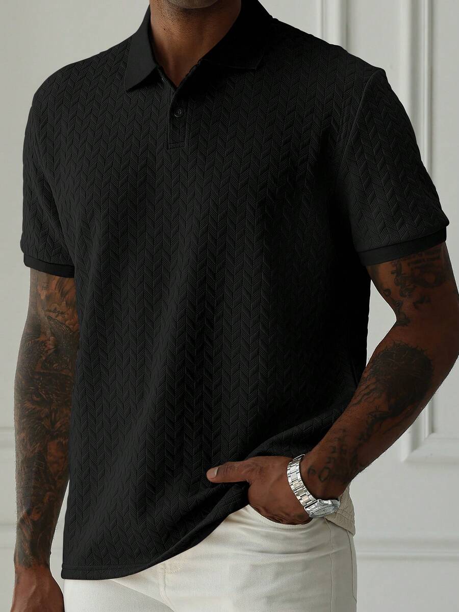 Mens Polo Shirt Geometric Jacquard Knit Short Sleeve – Valron