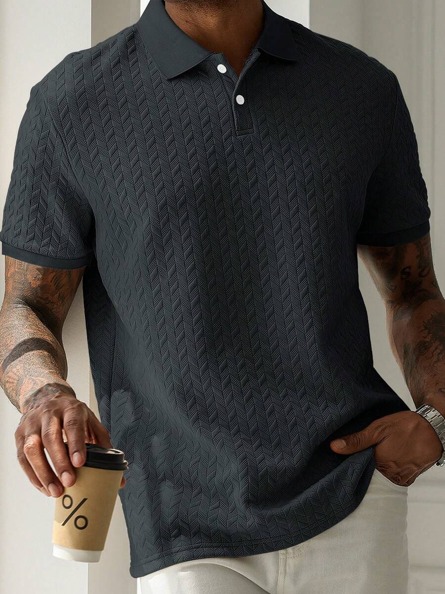 Mens Polo Shirt Geometric Jacquard Knit Short Sleeve – Valron