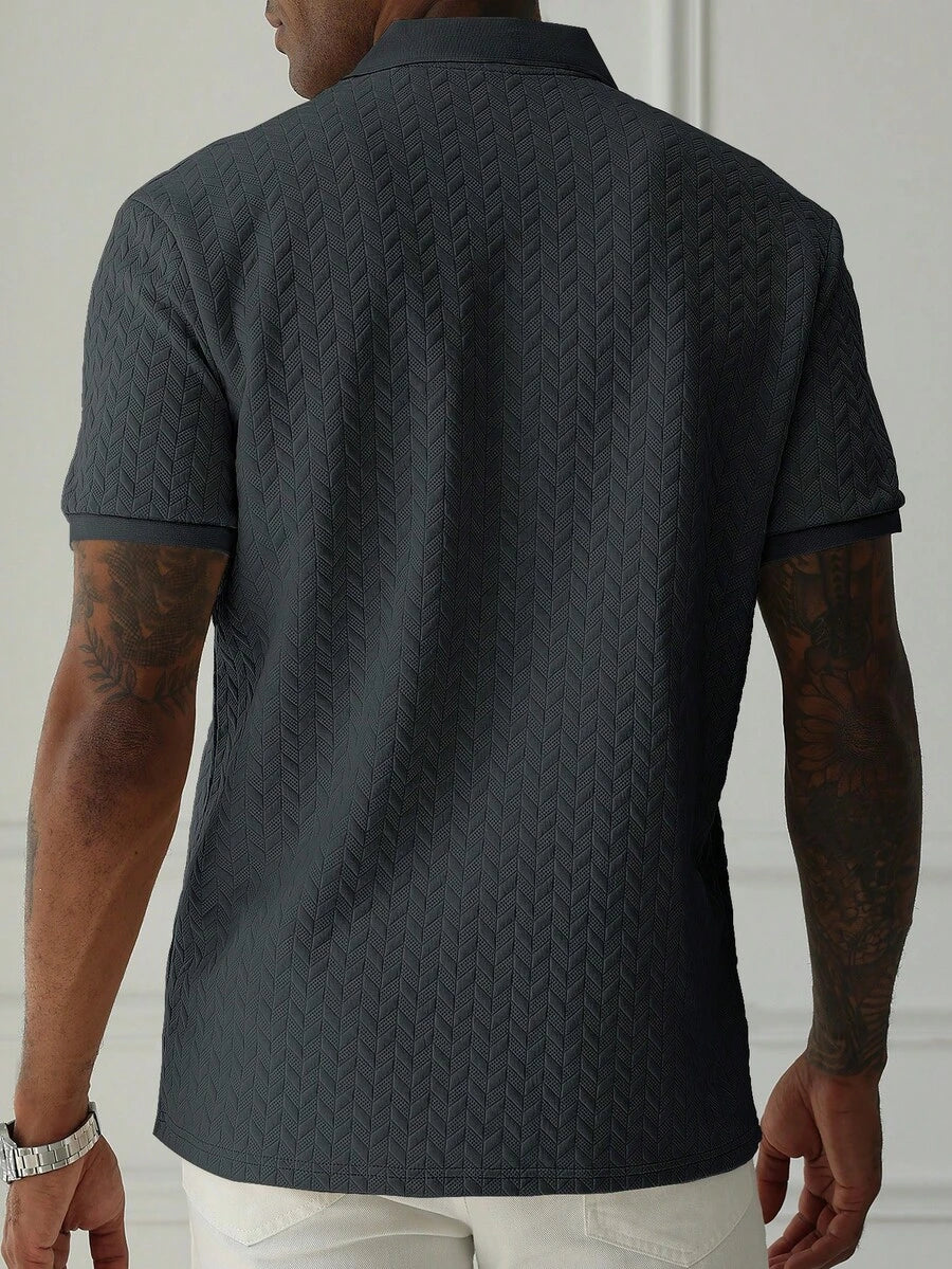 Mens Polo Shirt Geometric Jacquard Knit Short Sleeve – Valron