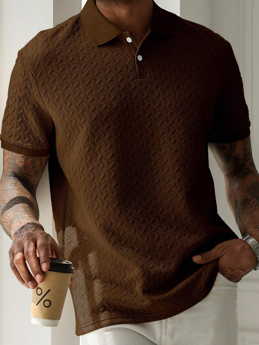 Mens Polo Shirt Geometric Jacquard Knit Short Sleeve – Valron