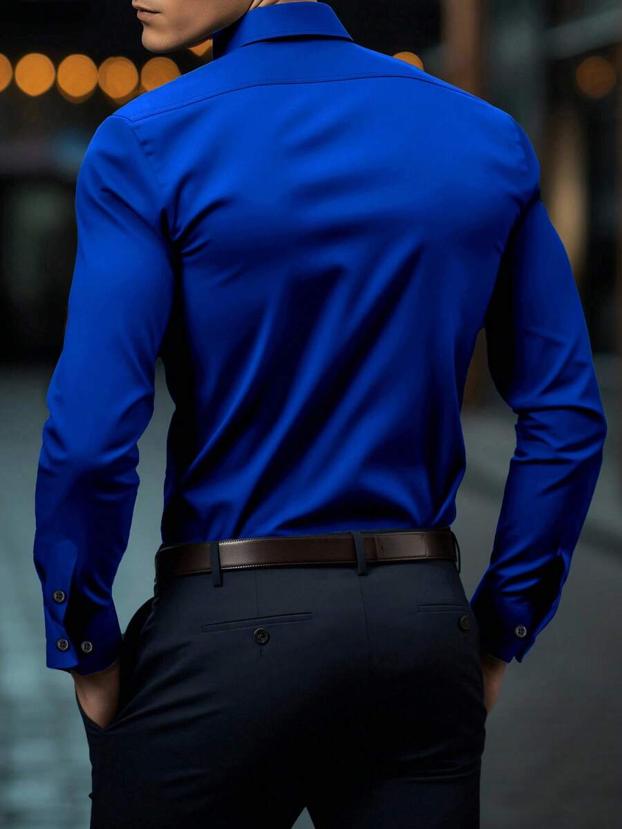 Shirt Shop Stand Collar Button-Up Long Sleeve Polyester Stretch – Marvo