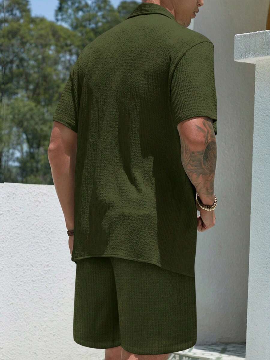 Mens Pant and Shirt Set Jacquard Short Sleeve Button-Up – Vornel