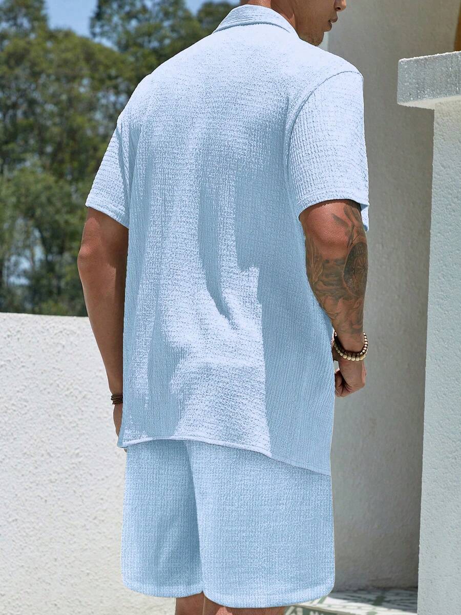Mens Pant and Shirt Set Jacquard Short Sleeve Button-Up – Vornel