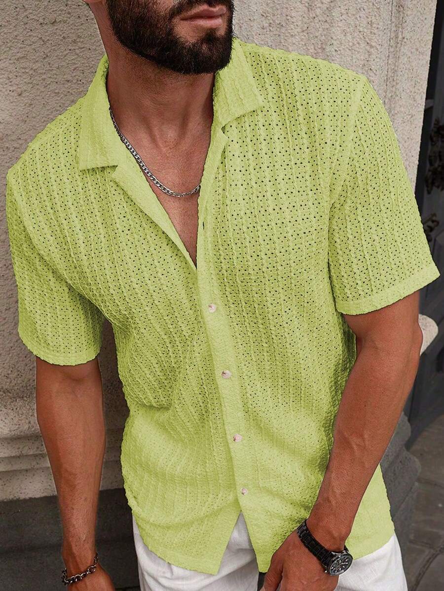 Shirt Shop Textured Mesh Cuban Collar Short Sleeve Shirt – Ralven