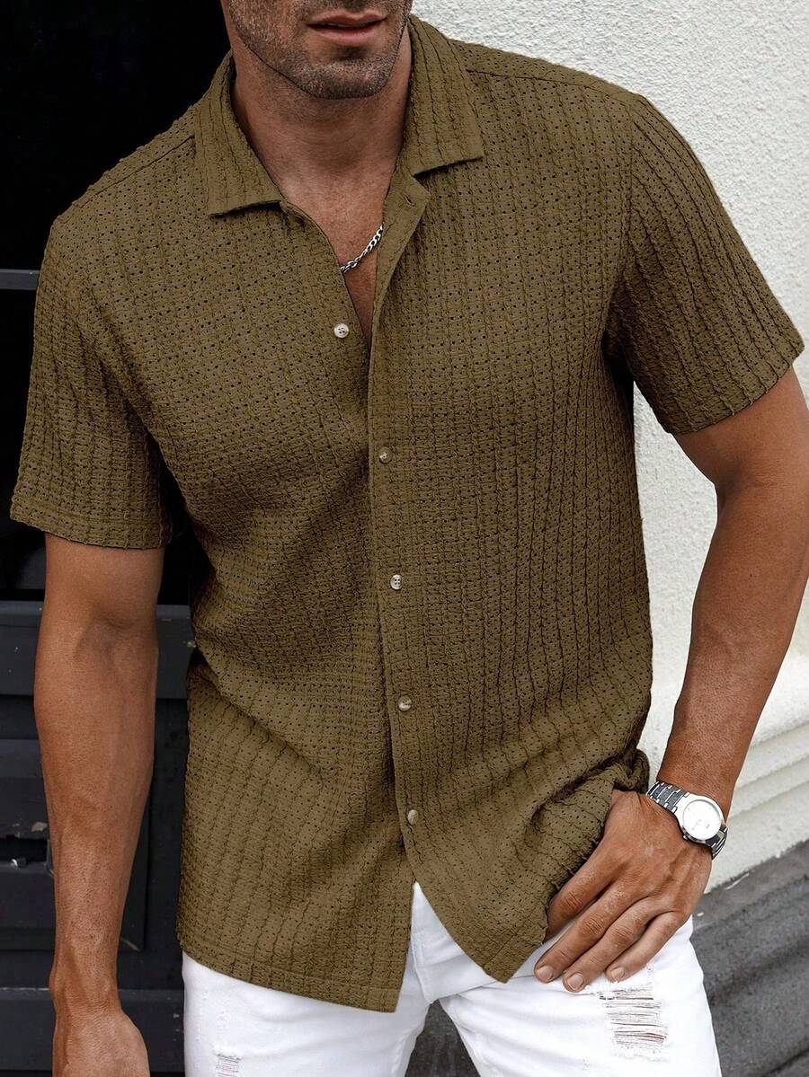 Shirt Shop Textured Mesh Cuban Collar Short Sleeve Shirt – Ralven